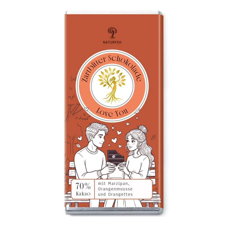 Schokolade Love You 70% Kakao mit Orange und Marzipan
