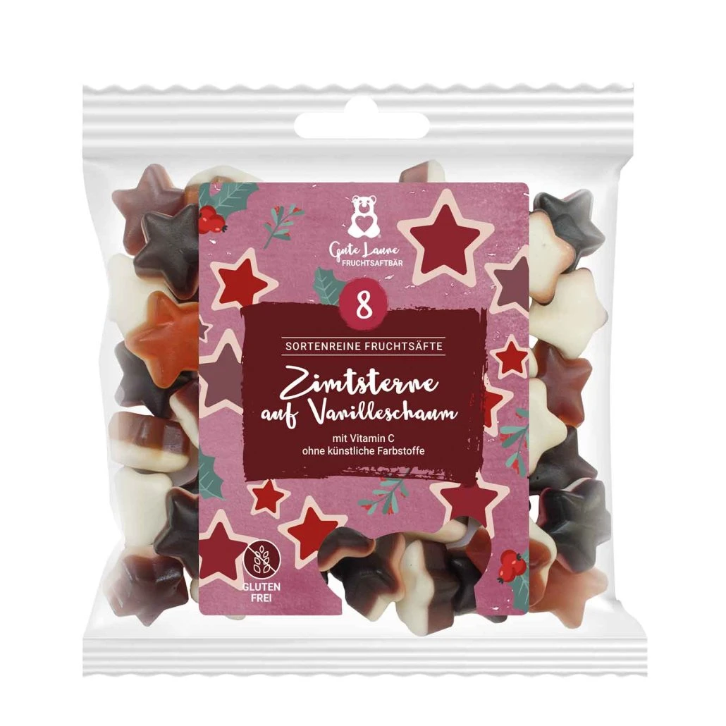 Fruchtgummi Zimtsterne auf Vanilleschaum