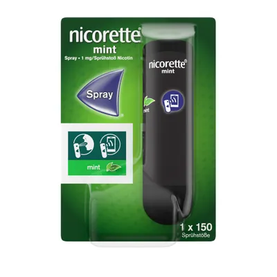 Nicorette Mint Spray 1 mg/Sprühstoß Spray zur Anwendung in der Mundhöhle, Lösung Nicorette Mint Spray 1 mg/Sprühstoß Spray zur Anwendung in der Mundhöhle, Lösung