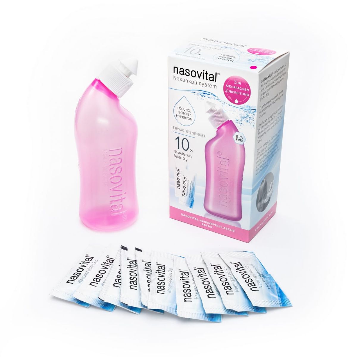Nasovital Set rosa - Nasendusche + 10 Säckchen für Erwachsene