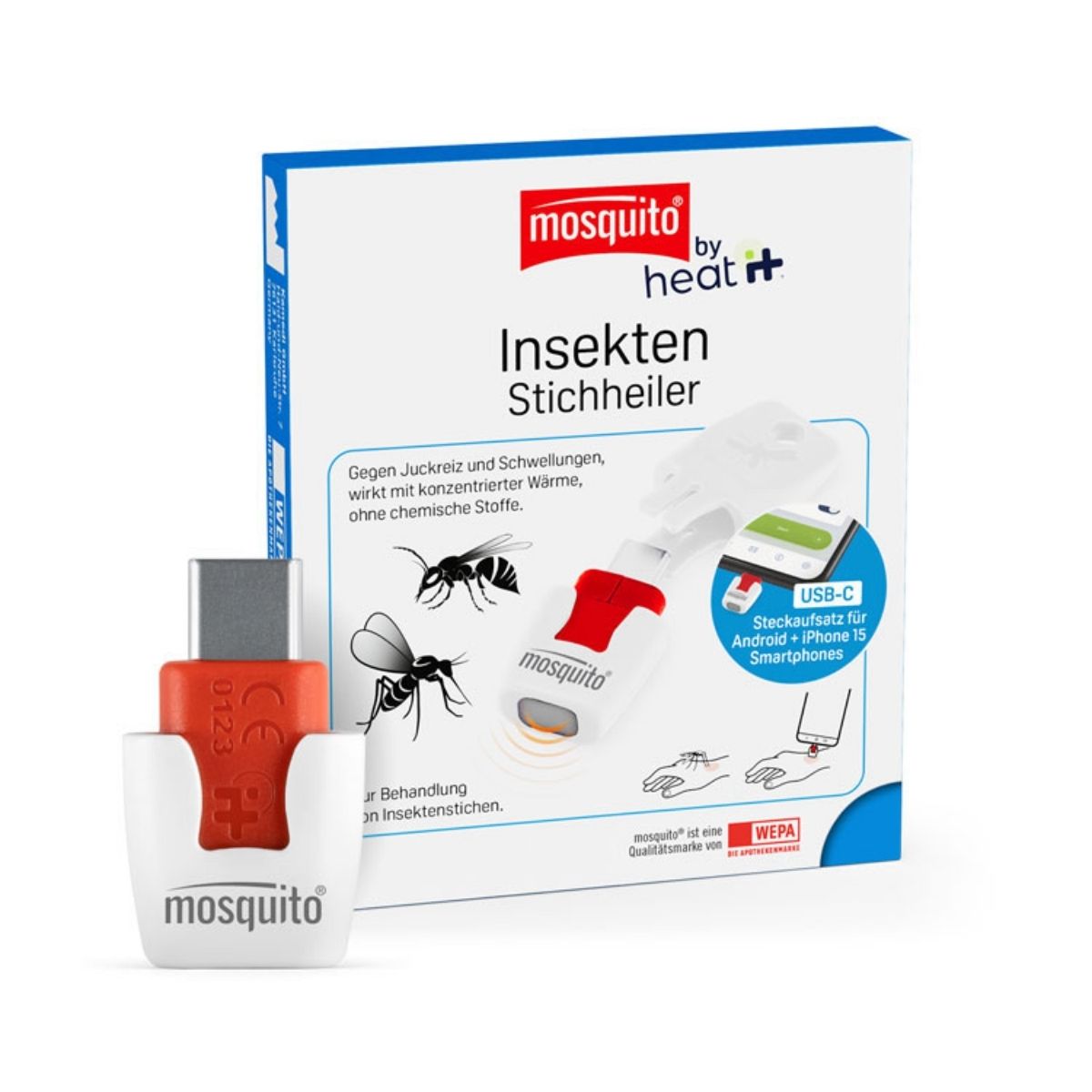 mosquito® by heat it® Insekten-Stichheiler - Android + iPhone 15, USB-C Adapter