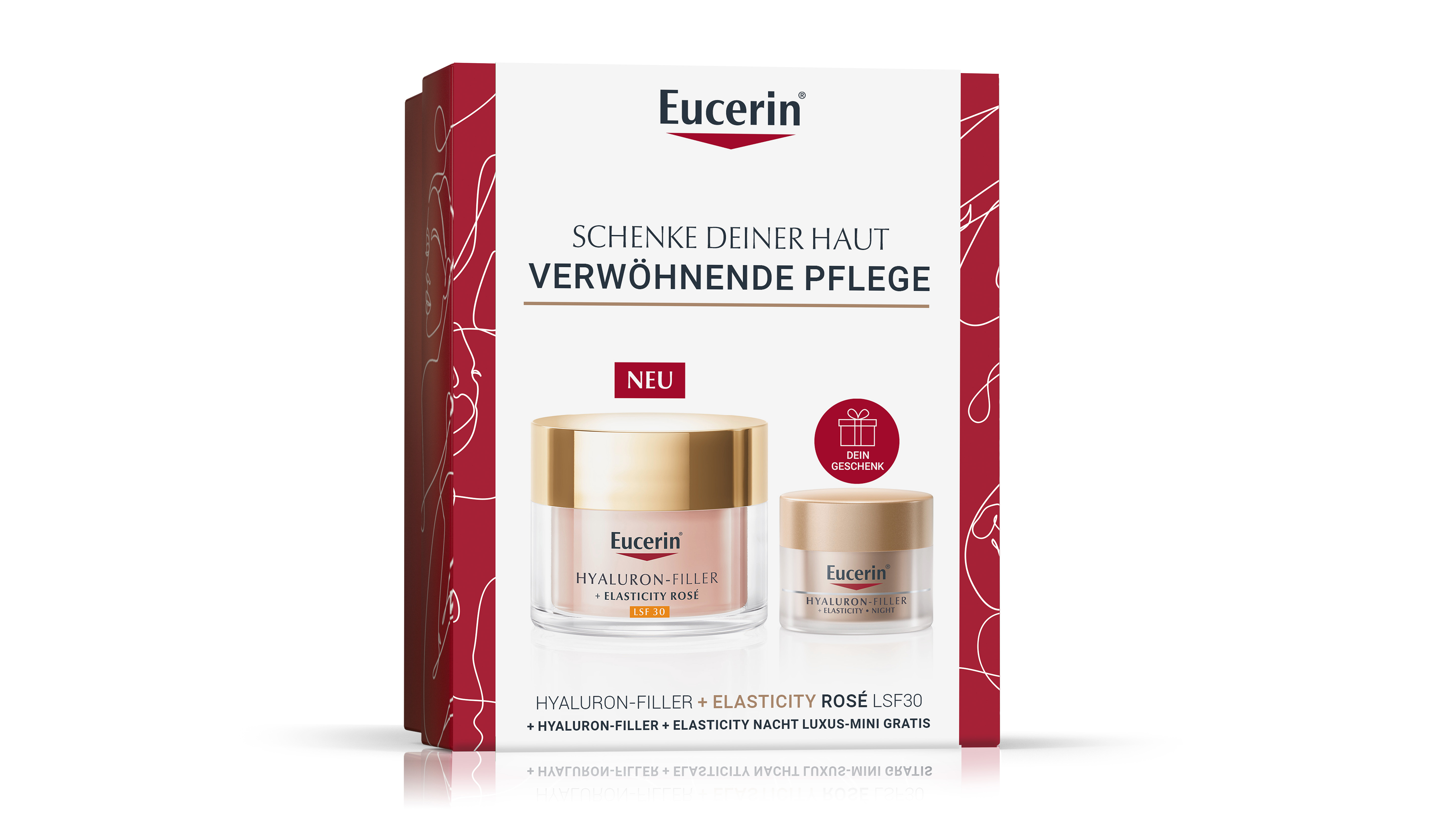 Eucerin XMAS SET Hyaluron-Filler + Elasticity Tagespflege Rosé LSF 30 + Gratis Elasticity Nacht, 20ml Mini 