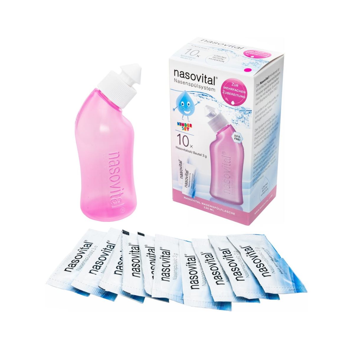 Nasovital Set rosa - Nasendusche + 10 Säckchen für Kinder