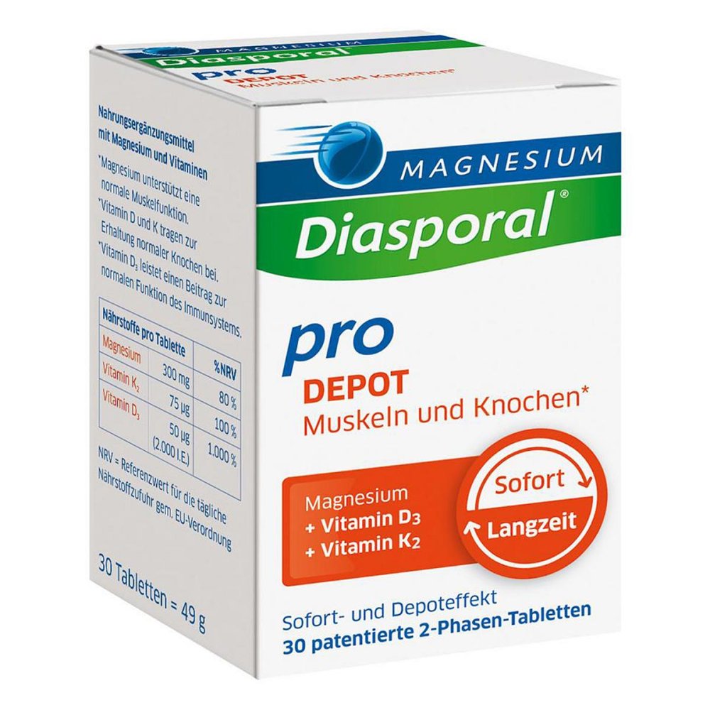 magnesium-diasporal-pro-depot-muskeln-und-knochen-30-stk-pzn-18160141 Magnesium Diasporal Pro Depot  +D3 +K2 Muskel und Knochen