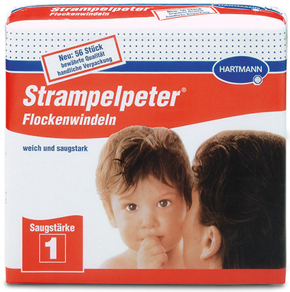 2307530_1bXbariXpxsSDX Hartmann Strampelpeter® Flockenwindeln Saugstärke 1, 35x11cm, Weiß/Rot